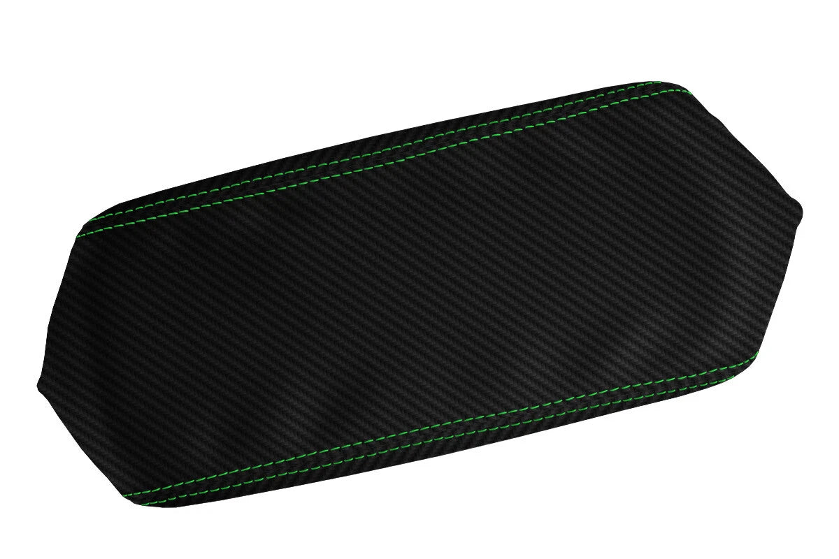 Console Lid Armrest Cover for Dodge Durango (2004–2009) Carbon Fiber Green Stitch