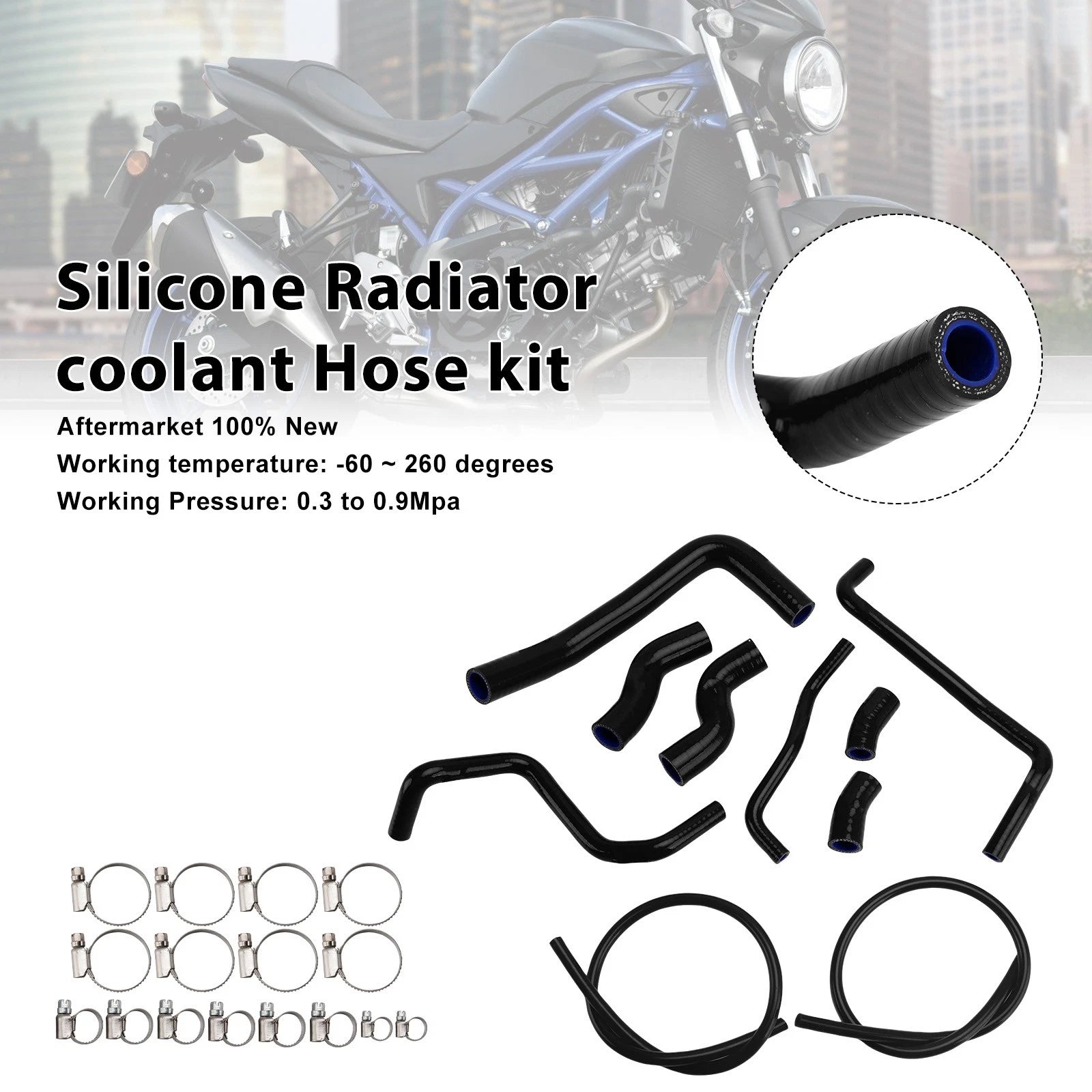 Silicone Radiator Coolant Hose for Suzuki SV650 (2016–2025) Black
