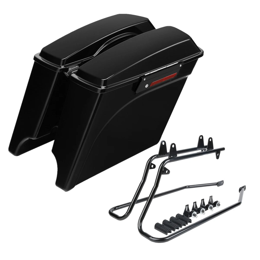 5" Stretched Extended Hard Saddle Bags + Conversion Brackets for Harley Softail