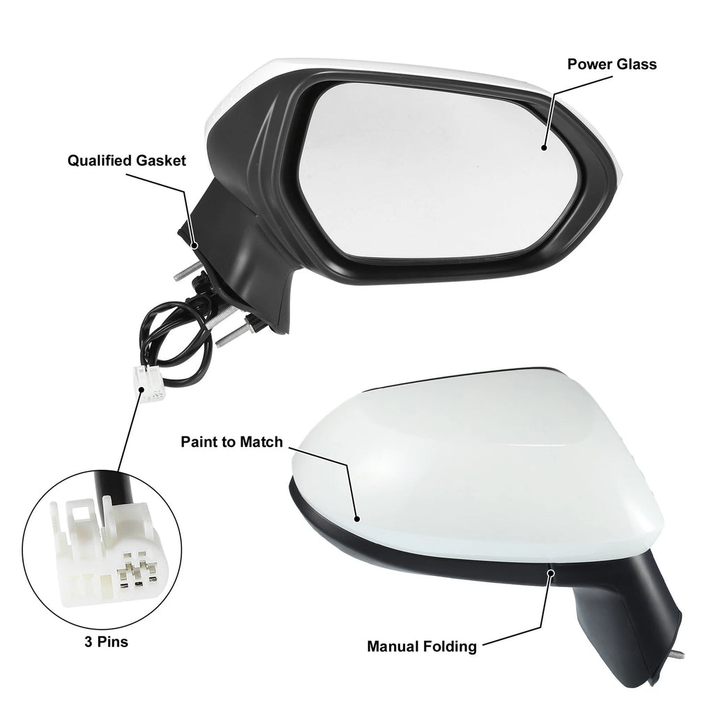 3 Pin Right Side Exterior Door Mirror Assembly White for Toyota Corolla (2020–2022)