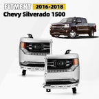 Full LED Headlights for Chevy Silverado 1500 (2016–2018) Chrome Bezel Left+Right