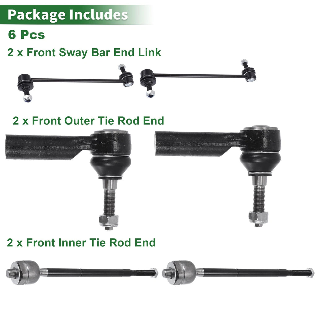 6X Front Suspension Kit Tie Rod End Sway Bar Link for Ford Mustang (2011–2014)