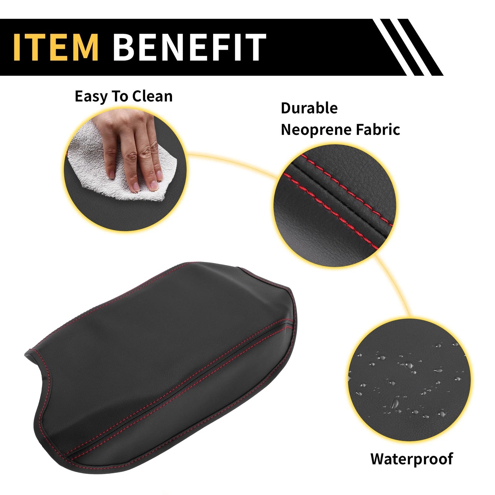 Center Console Cover for Ford Ranger (2019–2023) Microfiber Leather Black