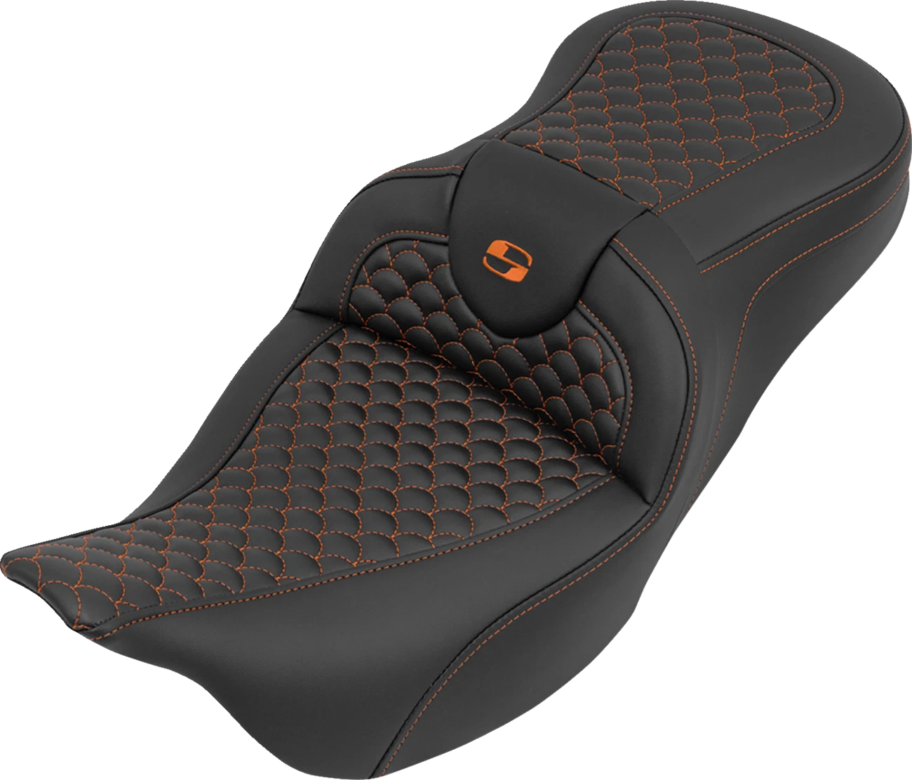 SADDLEMEN Roadsofa Seat for Harley Davidson (2014–2023) - Dragon Stitch - Orange Stitch