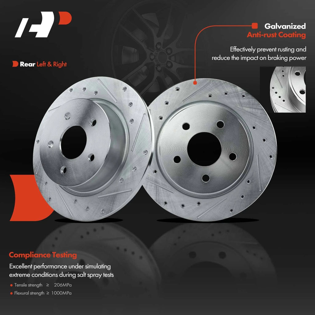 Set of 2 Rear Drilled Brake Rotors and Pads for Ford Escape (2013–2016)