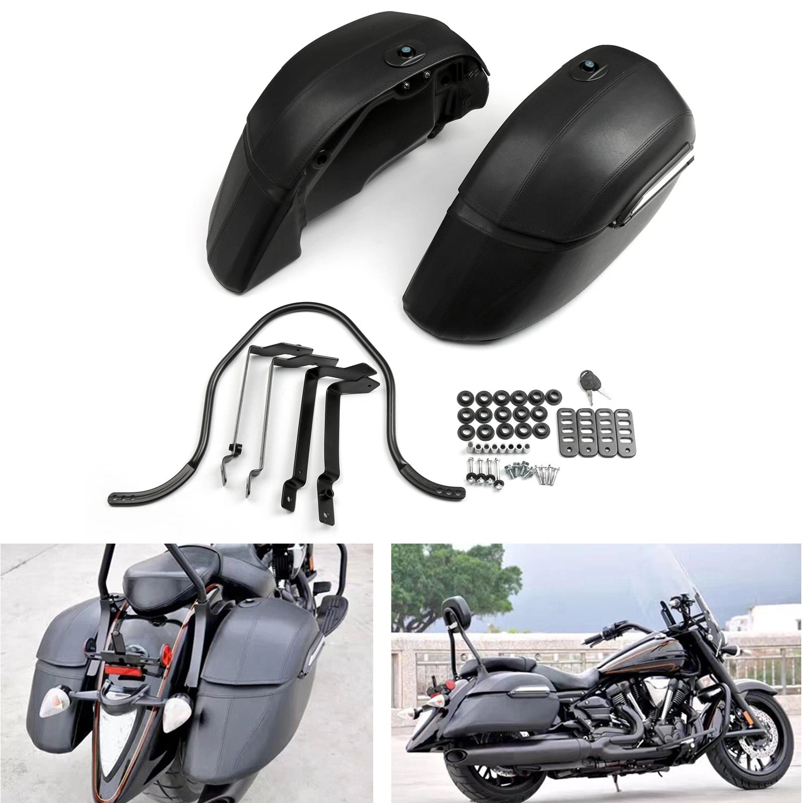 Saddlebag Hard Bags & Heavy Duty Mounting Kit for Universal Classic Motorcycle