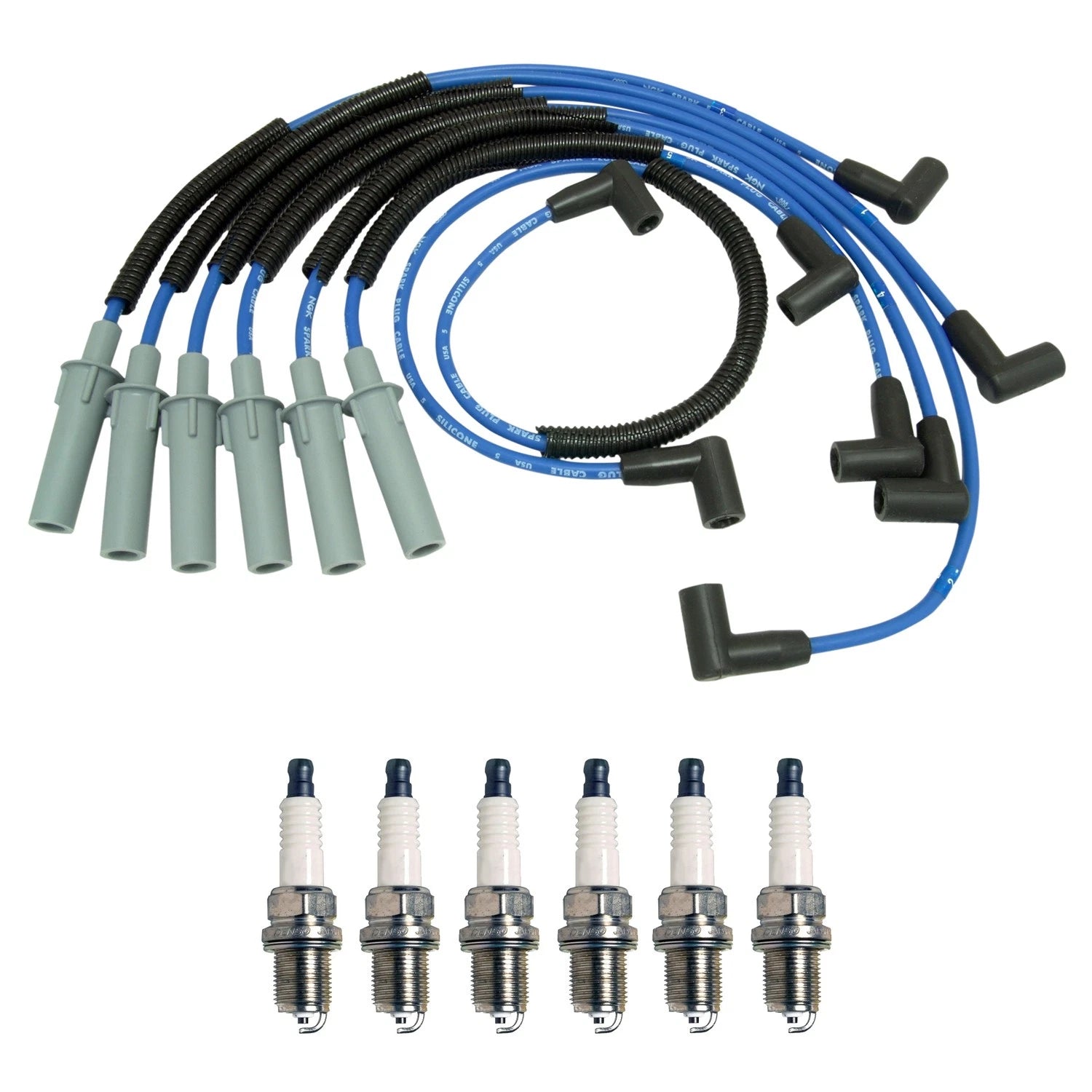 NGK 7mm Wire Set & Denso Spark Plug Kit for B1500 D150 Dakota Ram 1500 (1997–2004)