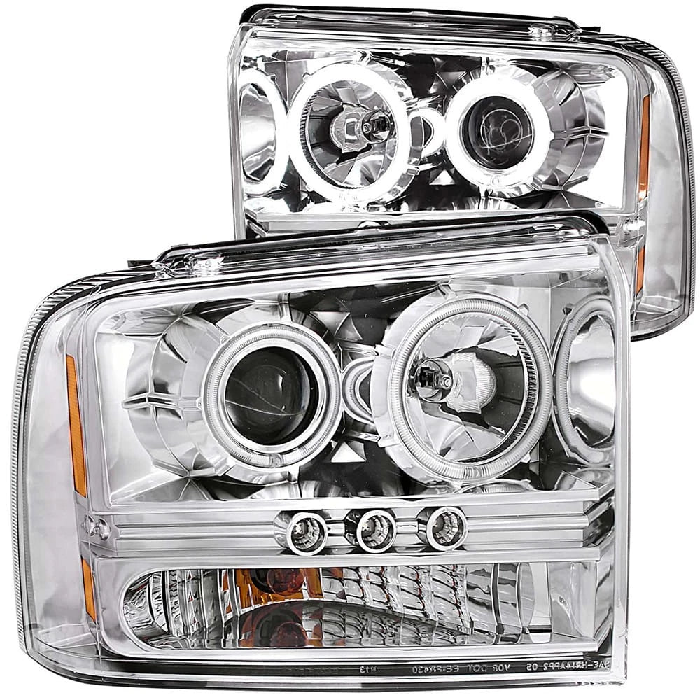 Chrome Clear Lens Projector Headlight Set w/Halo for 05-07 Ford F-250 Super Duty