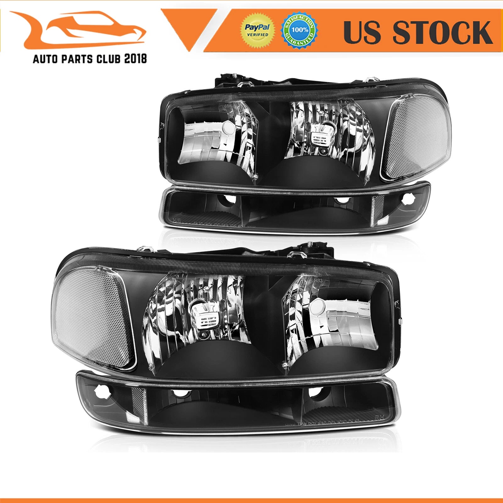 Headlight Assembly for GMC Sierra 1500-3500 (1999–2006) Black Housing