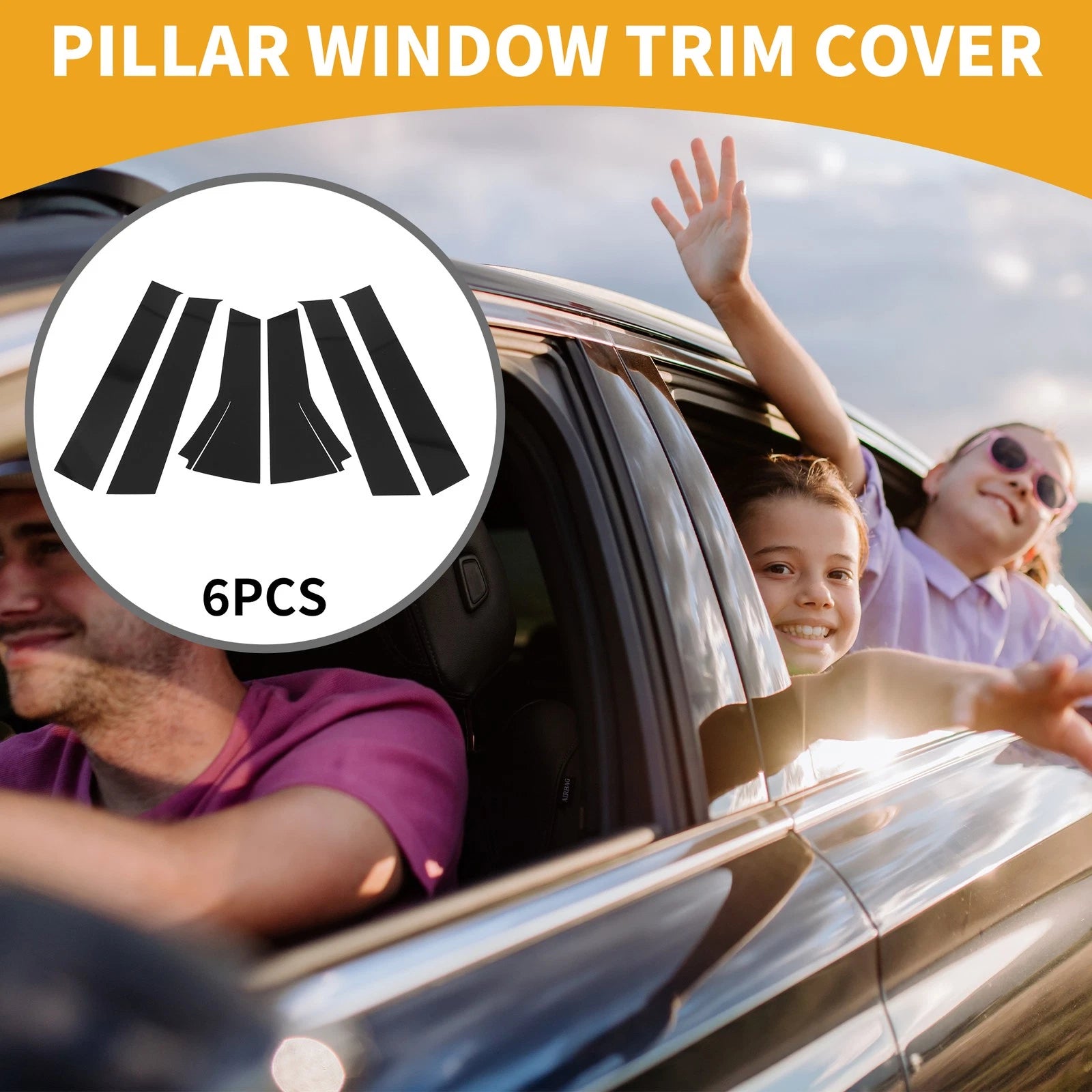 Set of 6 Door Pillar Window Trim for Honda Fit (2013–2019) Black