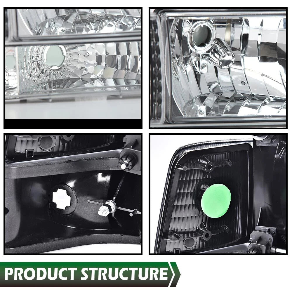 Clear Headlights, Corner & Bumper Signal Lamps for Bronco F150 F250 F350 (1992–1996)