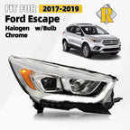 Halogen Headlight for Ford Escape (2017–2019) w/LED DRL Chrome Right Side