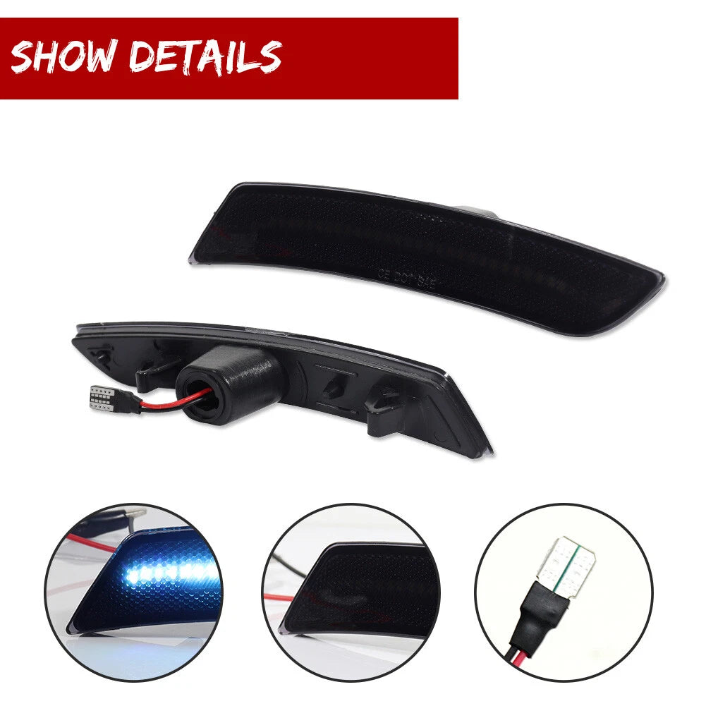 4X Smoked Ice Blue LED Side Marker Lights for Chevy Camaro (2016–2023)