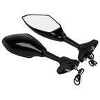 Black Rearview Side Mirrors with Blue LED Turn Signal for Honda Kawasaki Yamaha