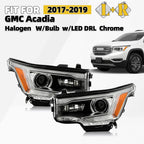 Set of 2 LED DRL Chrome Halogen Headlights for GMC Acadia (2017–2019)