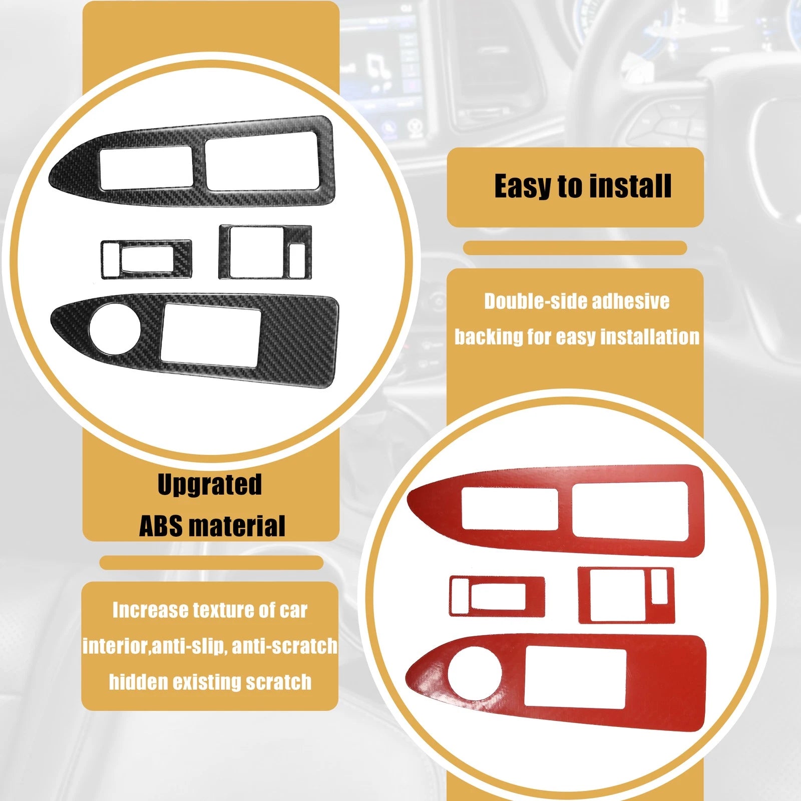 2pcs Window Lift Trim Switch Panel Stickers for Dodge Challenger (2008–2014)