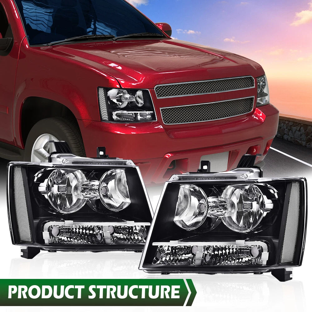 Headlights for Chevy Tahoe Suburban Avalanche (2007–2014) Clear/Black
