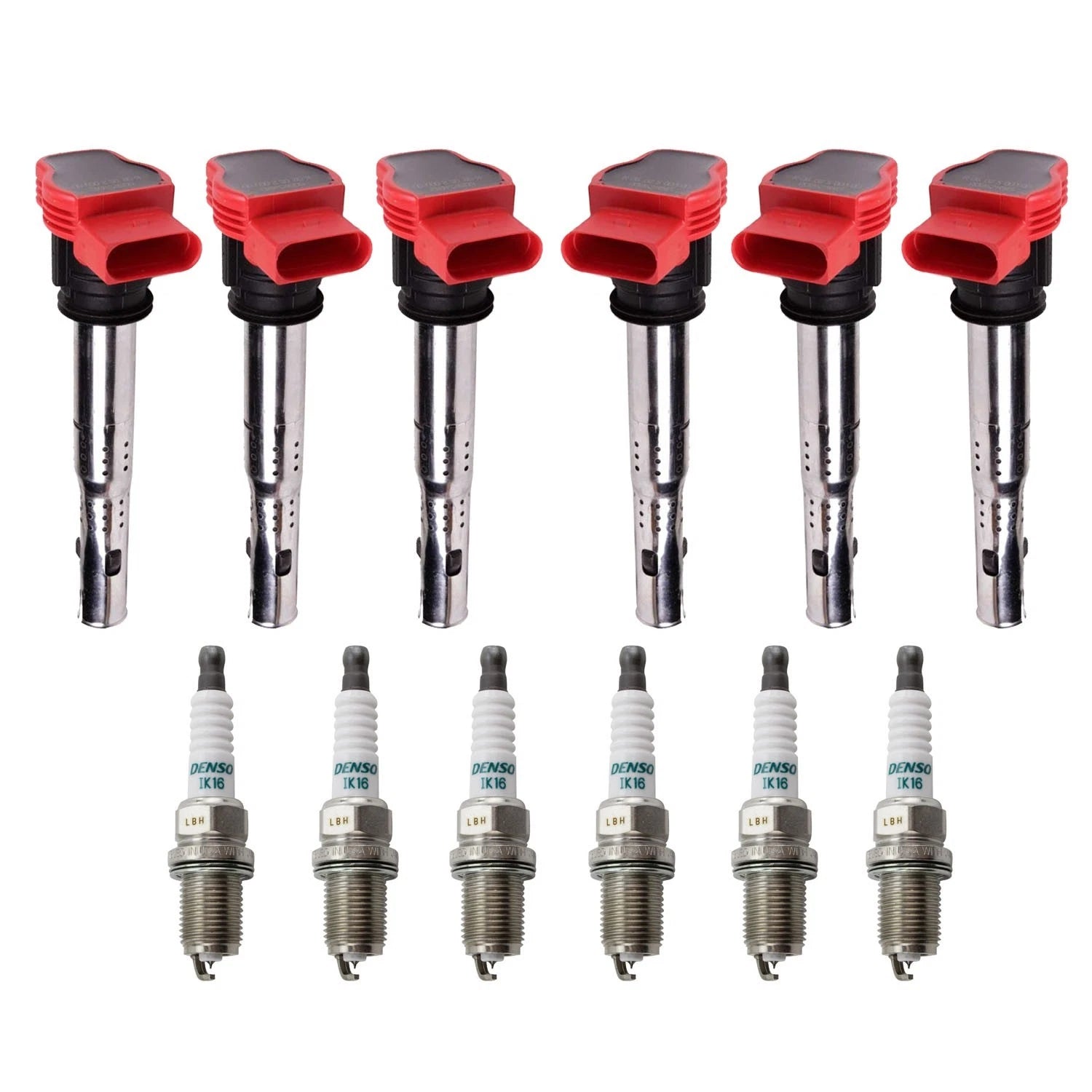 Set of 6 Ignition Coils & Denso Iridium Spark Plugs for Audi A4 A5 A6 (2005–2012)