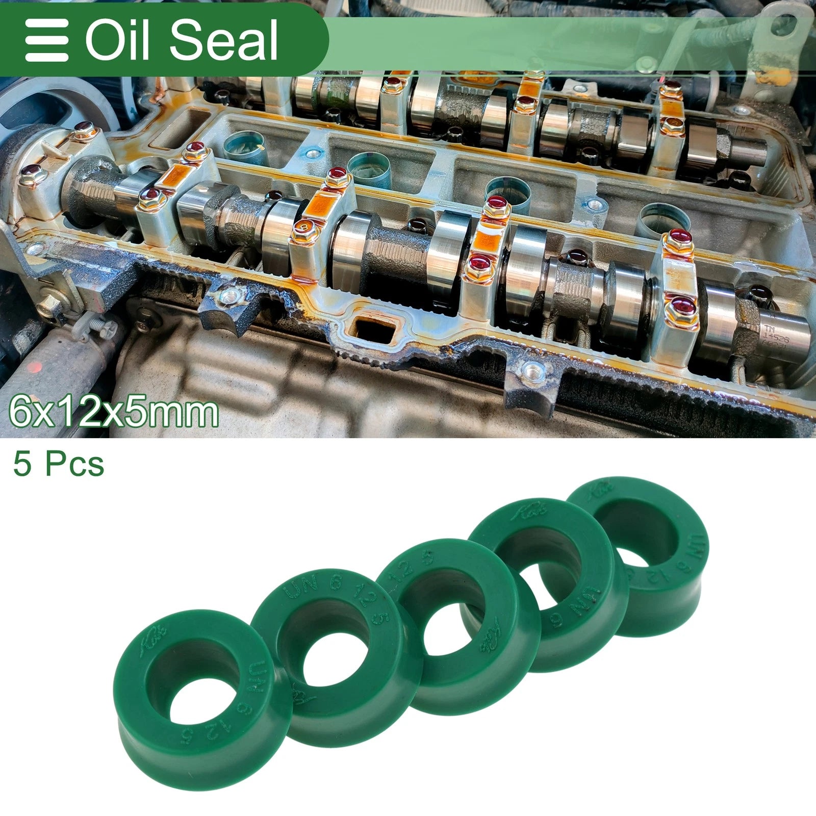 Set of 5 Oil Seal Rotary Shaft Seal 6x12x5mm High Pressure Green for Various Models