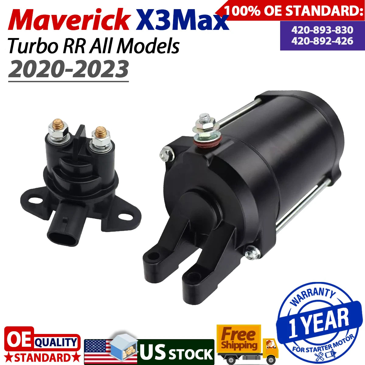 Starter for Can-Am Maverick X3 Max Turbo RR (2020–2023) with Relay
