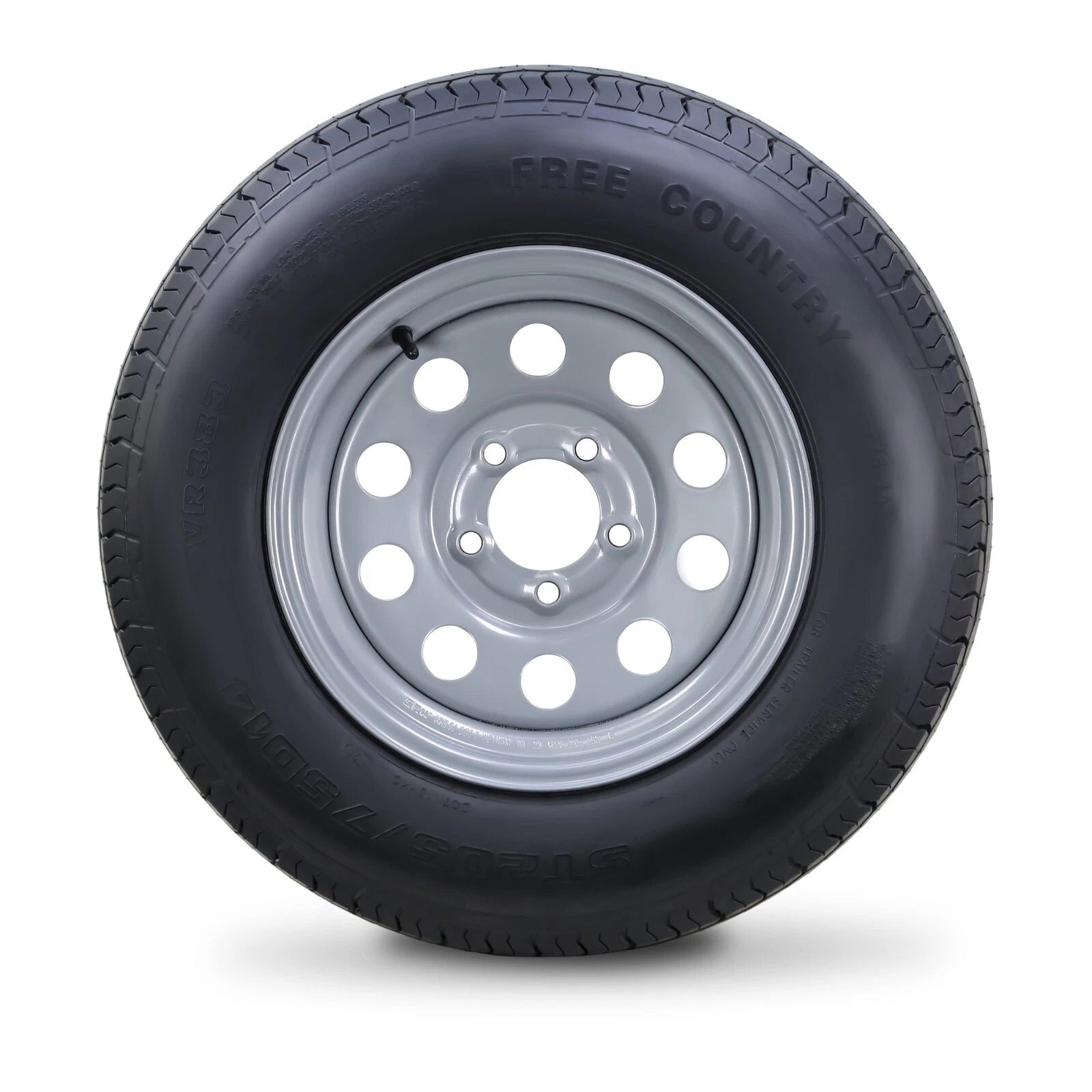 Free Country ST205/75D14 Trailer Tire Rim 5 Lug 4.5" PCD Silver Mod