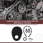 Polished Aluminum Timing Chain Cover Kit with Gaskets & Bolts for Chevy SBC (1960–2000)