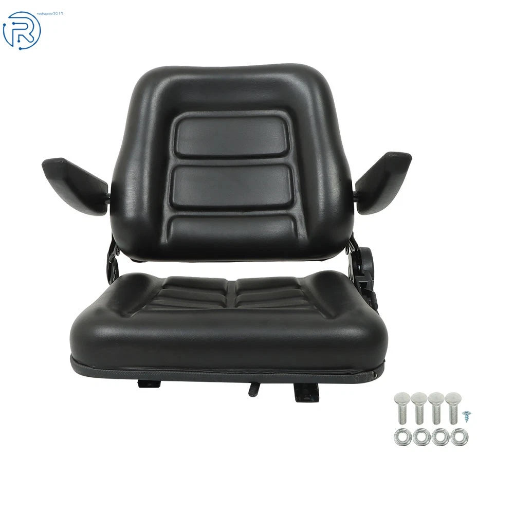 Adjustable Black Forklift Seat with Armrests & Safety Switch Universal