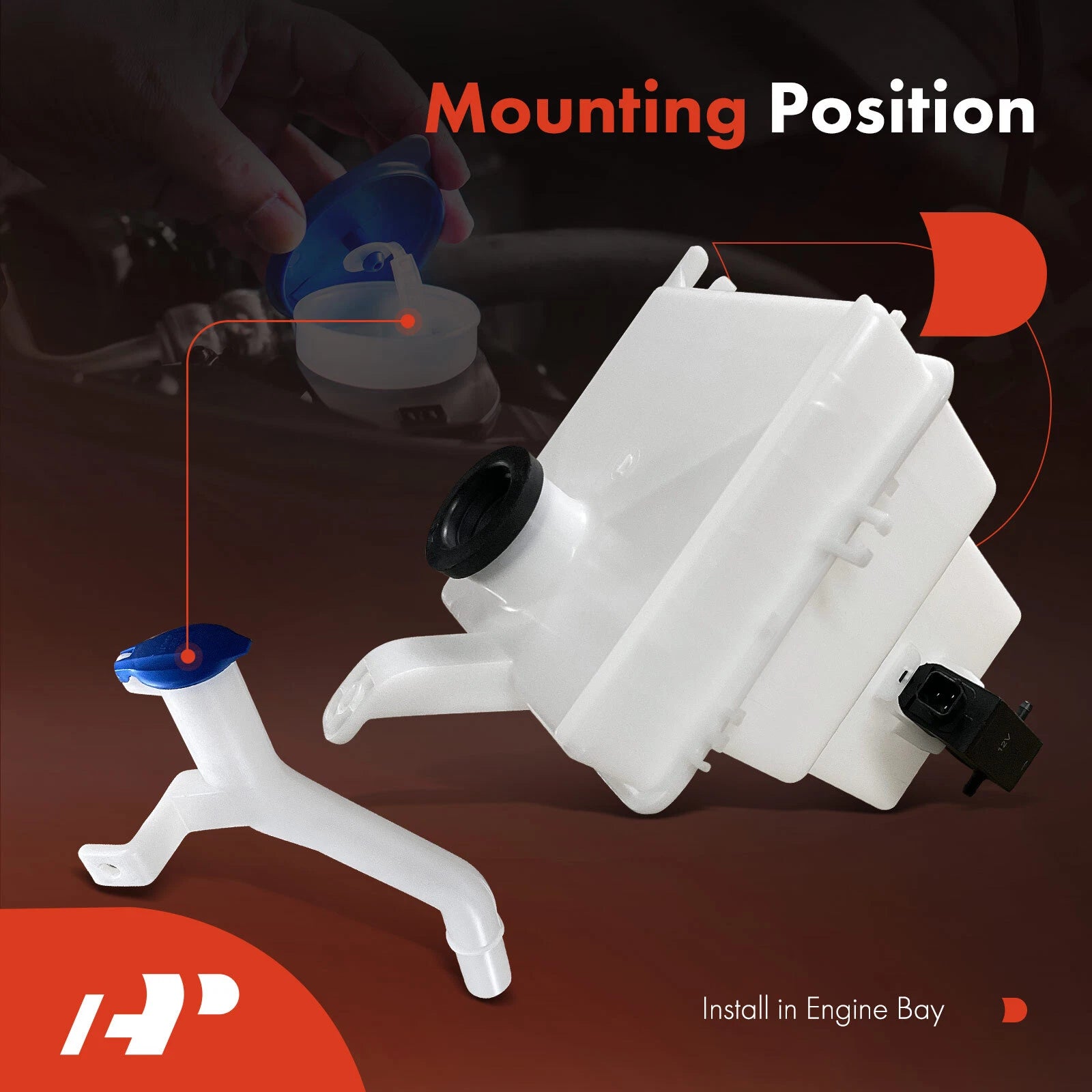 Windshield Washer Reservoir with Cap, Pump & Sensor for Kia Rio (2006-2011)