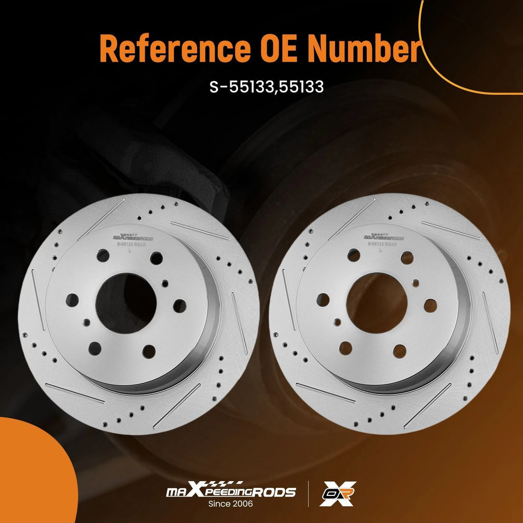 Set of 2 Rear Drilled & Slotted Brake Rotors for Cadillac Escalade ESV (2007–2020)