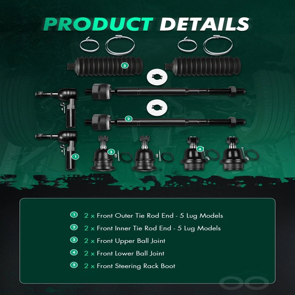 12-Piece Front Steering Tie Rod End for Honda Civic del Sol (1993–1997)