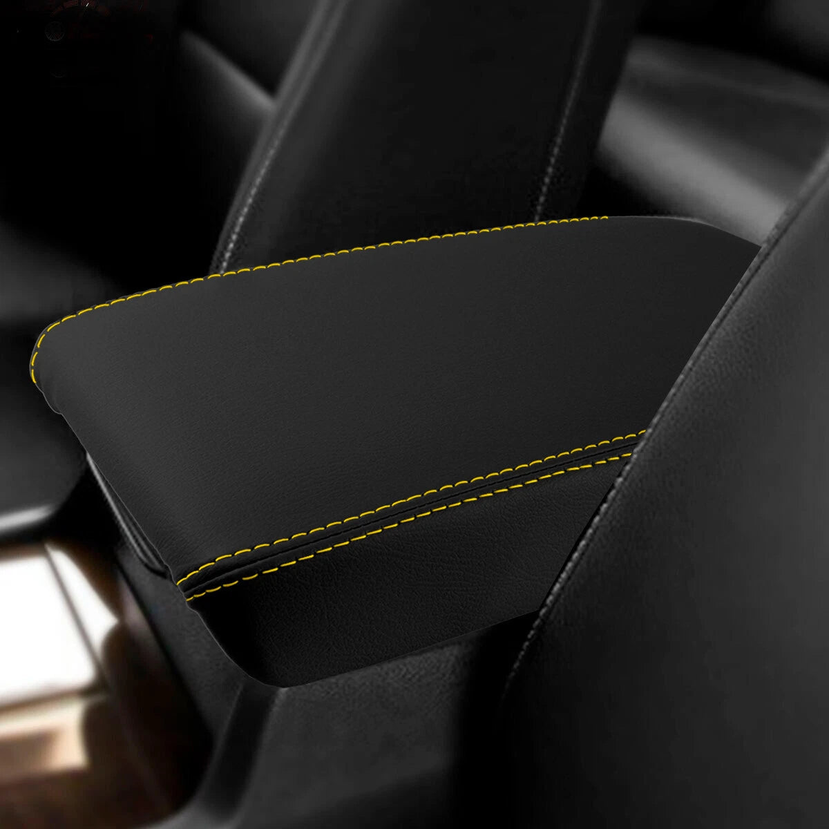 Leather Console Lid Armrest Cover for Acura TSX (2009–2014) Yellow Stitch