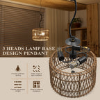 3-Light LED Pendant Light Fixture for Boho Rattan Woven Design