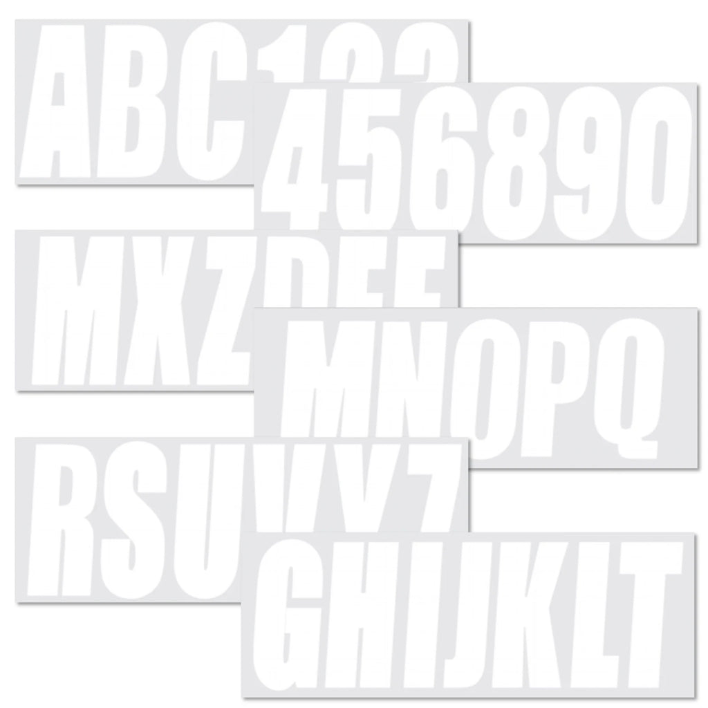 Set of 4 Boat Registration Decal Stickers A-Z & 0-9 White