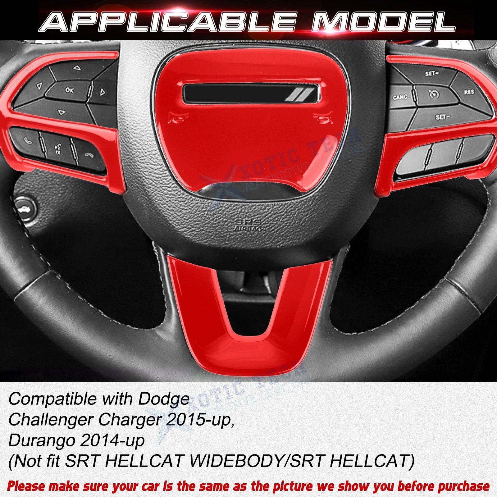 Glossy Red Driver Side Control Cover Trim for Dodge Challenger Charger (2015-2025)