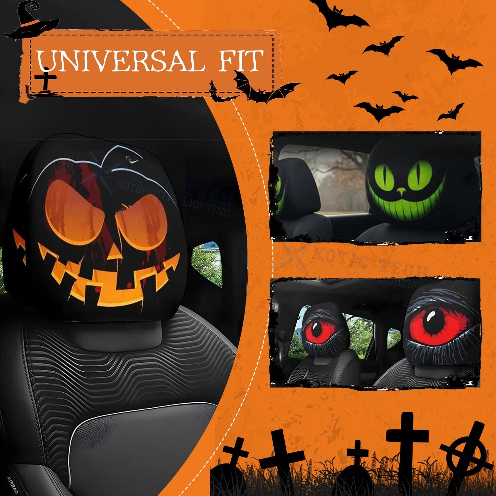 Halloween Scary Personalized Mask Headrest Cover for Universal Front Seats (-)