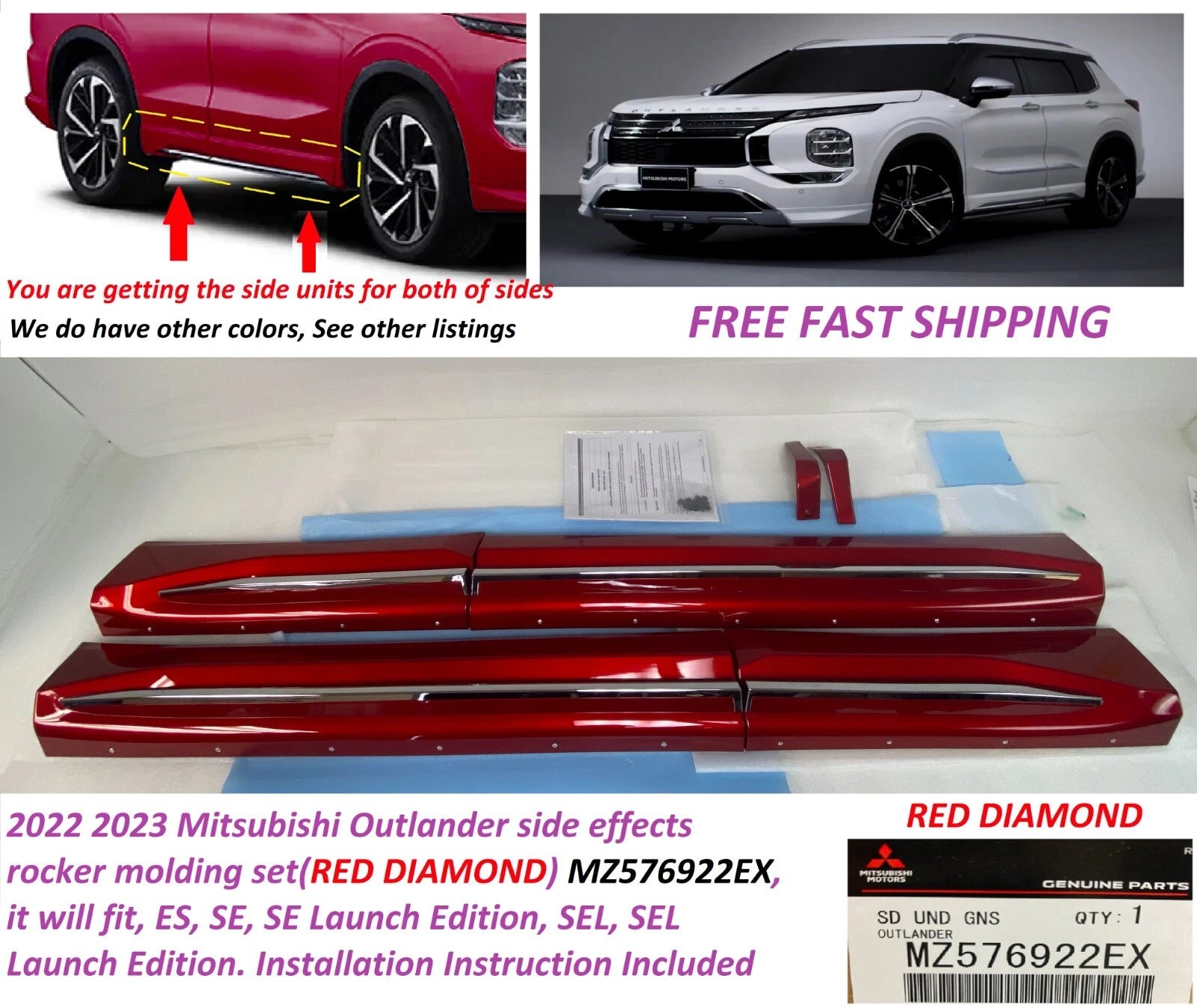 Rocker Molding for Mitsubishi Outlander (2022–2025) Red MZ576922EX