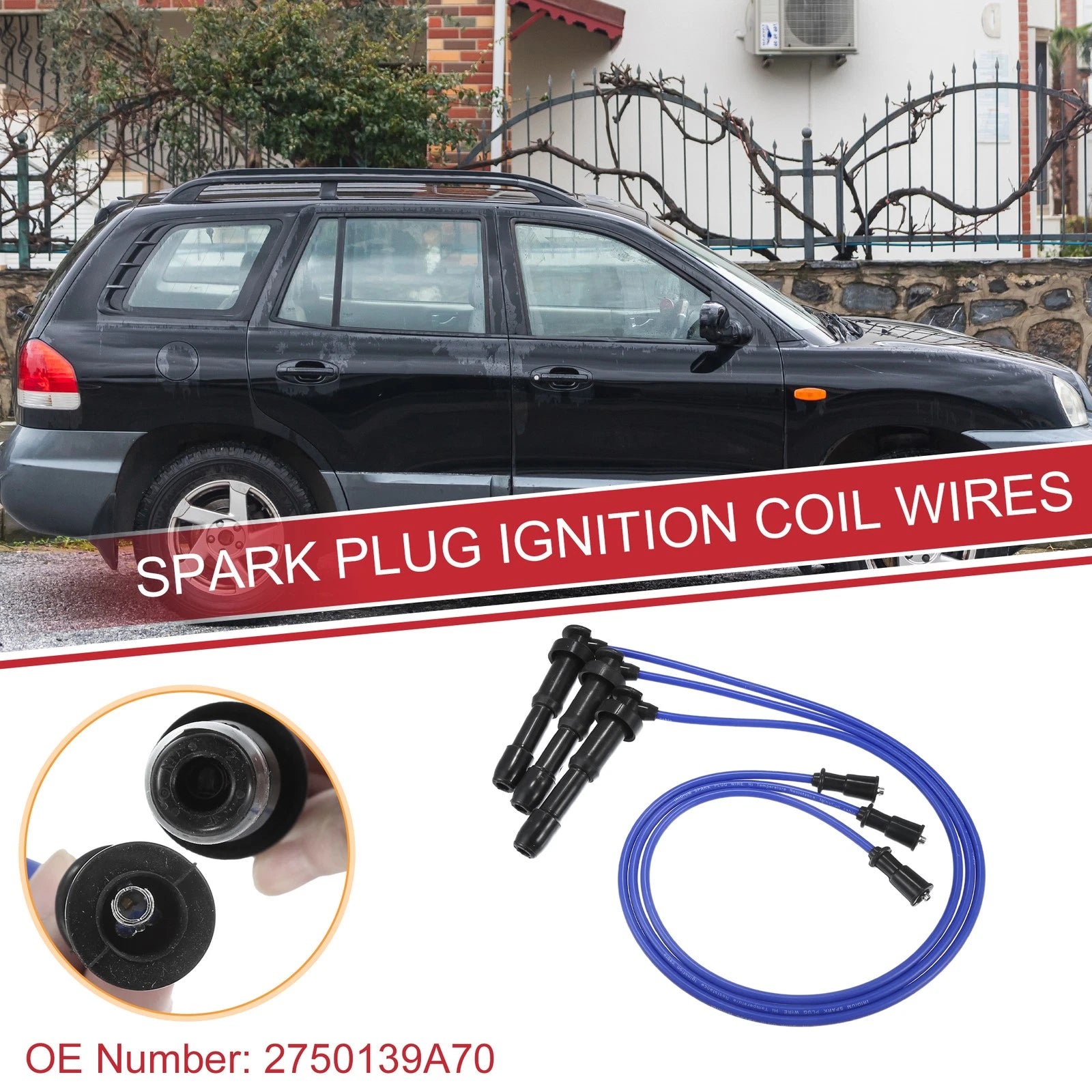 3pcs Spark Plug Wire Ignition Coil Cable No. 2750139A70 for Hyundai Santa Fe (2003)