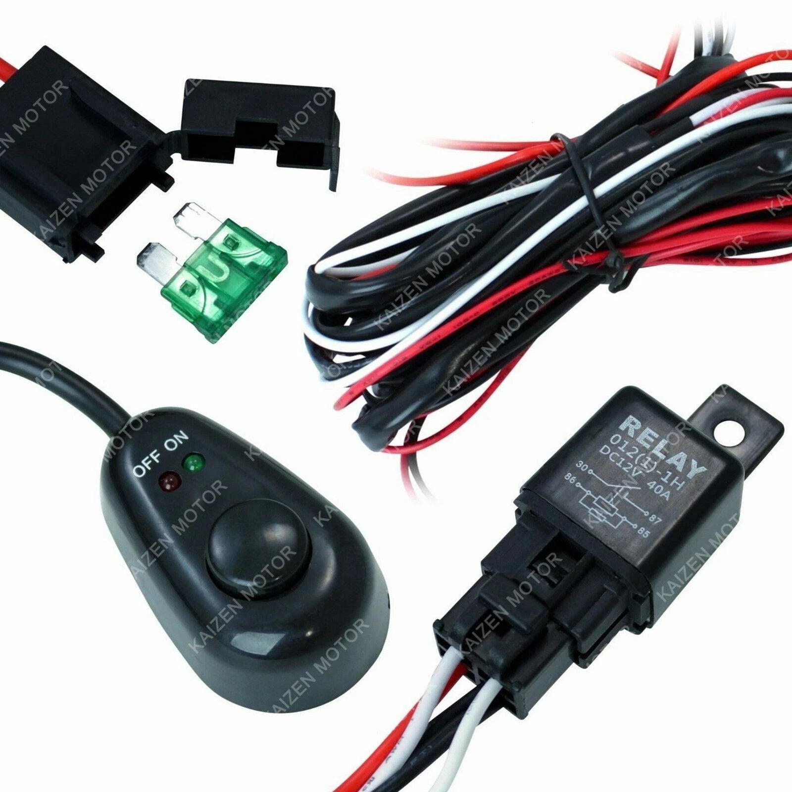 Universal LED Light Bar Wiring Harness Kit for 40 Amp Relay Fuse Switch (-)