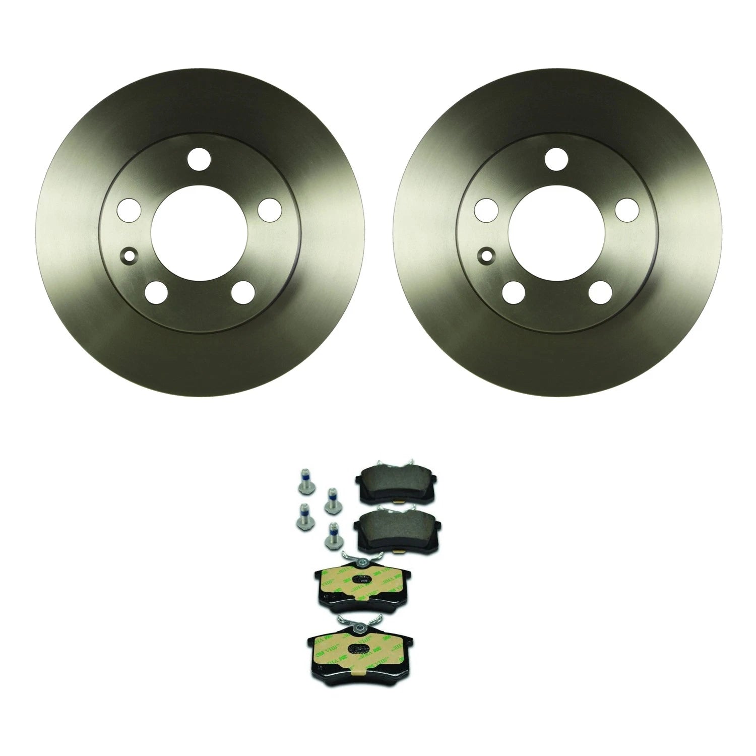 Set of 4 Bosch QuietCast Rear Rotors & Hella Low-Met Brake Pads for Beetle Golf