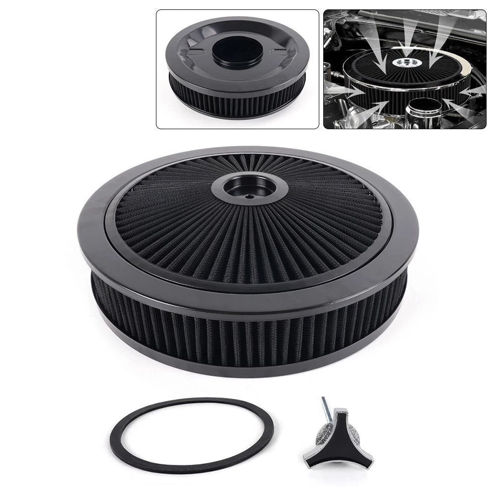 High Flow 14" x 3" Round Washable Air Cleaner w/ Chrome Lid for SBC BBC