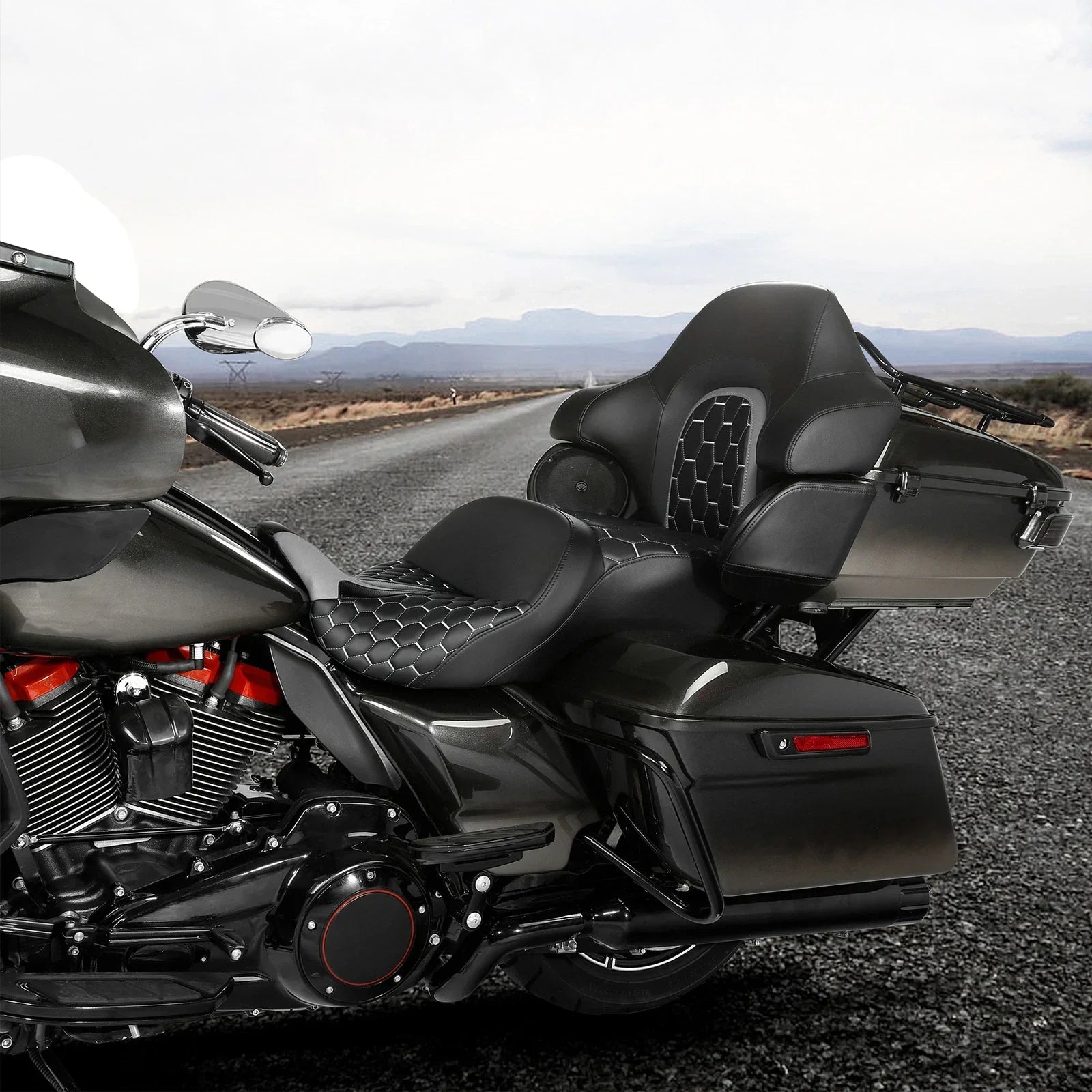 Backrest Black Grey Seat for Harley Touring (2014 - 2023)