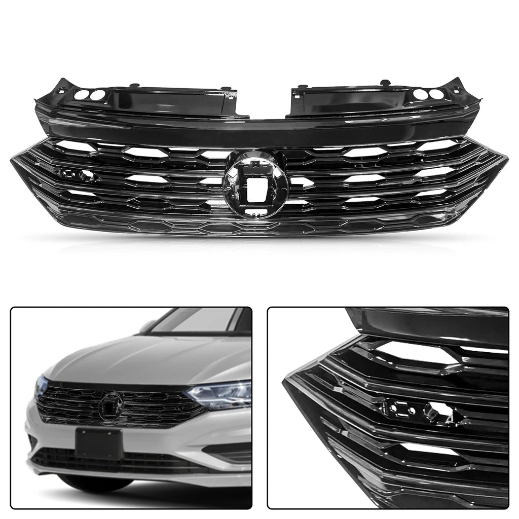 Front Bumper Grille for Volkswagen Jetta GLI (2019–2020) Glossy Black Trim
