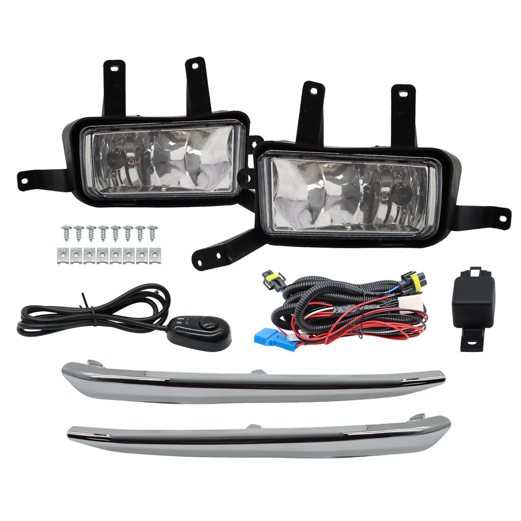 Fog Lights Lamps Set of 2 w/Chrome Trim+Switch+Bulbs for Chevy Suburban/Tahoe (2015–2020)