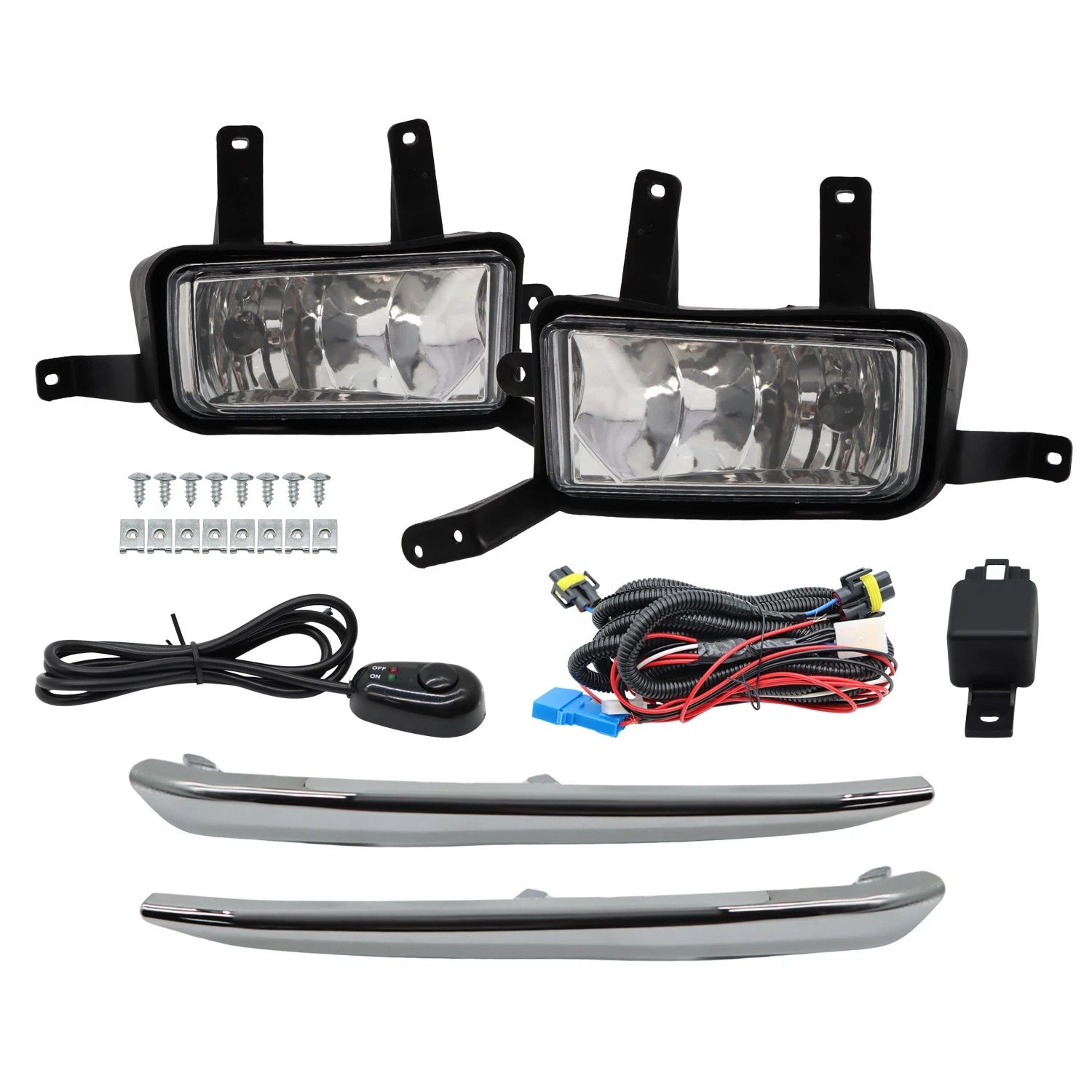 Fog Lights Lamps Set of 2 w/Chrome Trim+Switch+Bulbs for Chevy Suburban/Tahoe (2015–2020)
