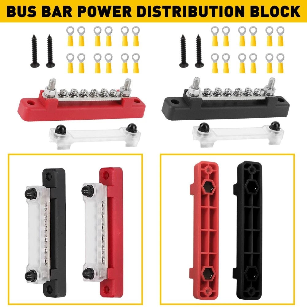 Set of 2 Terminal Block Bus Bar & Cover for Auto Boat Power (12V)