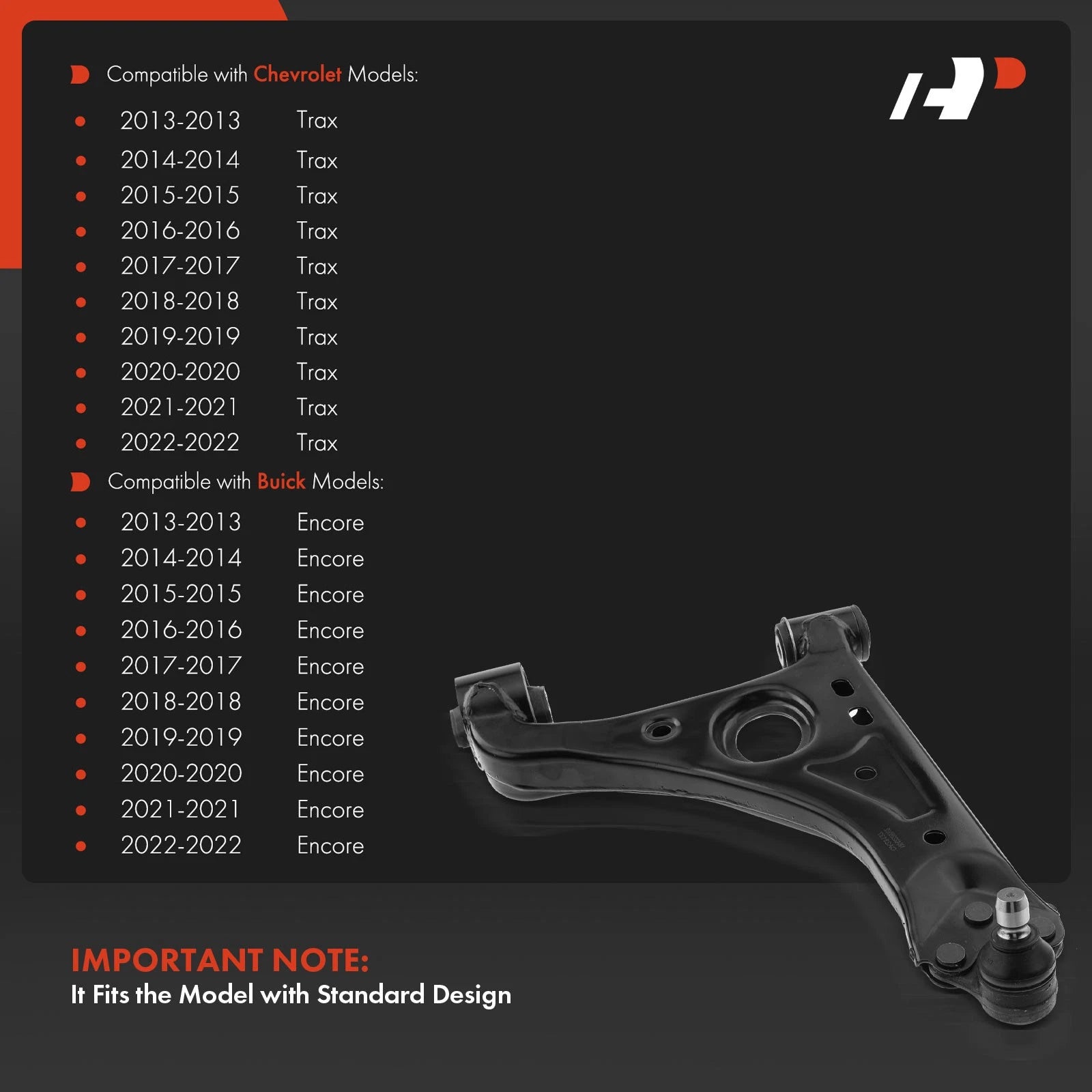 Front Left Lower Control Arm with Ball Joint for Buick Encore, Chevy Trax (2013-2022)