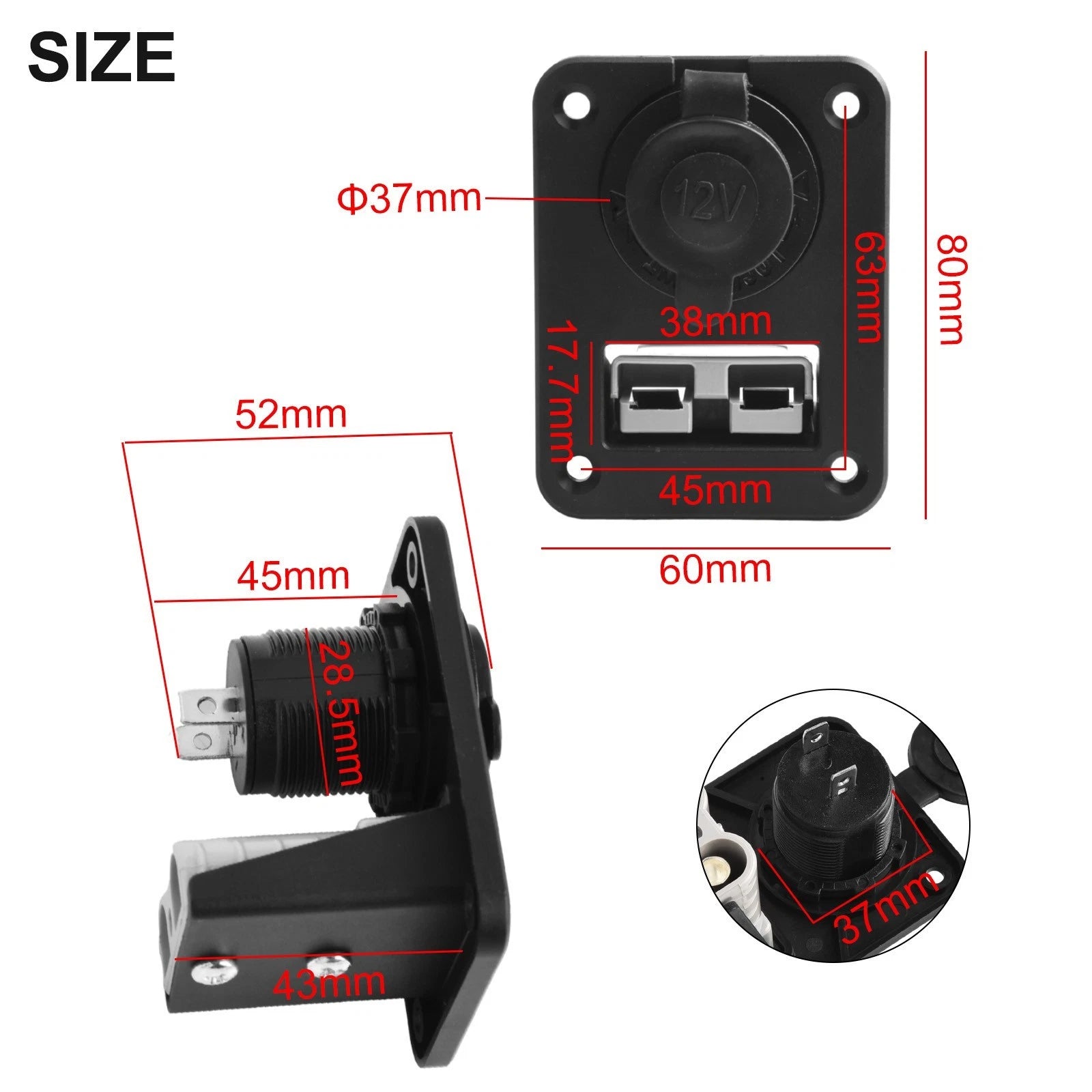 Flush Mounting Bracket for 12-24 Volts (600V, 12-6AWG, 48x37mmx16mm)