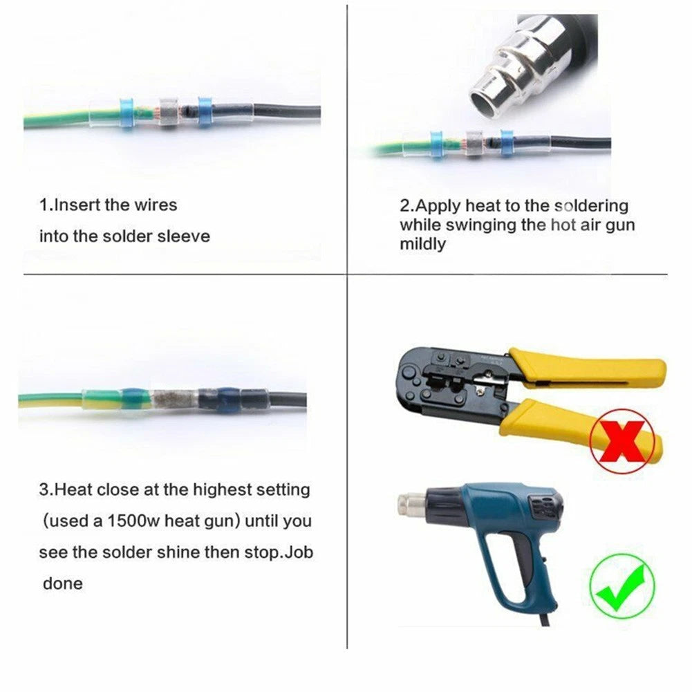 50Pcs Waterproof Heat Shrink Sleeve Wire Butt Terminals Connectors
