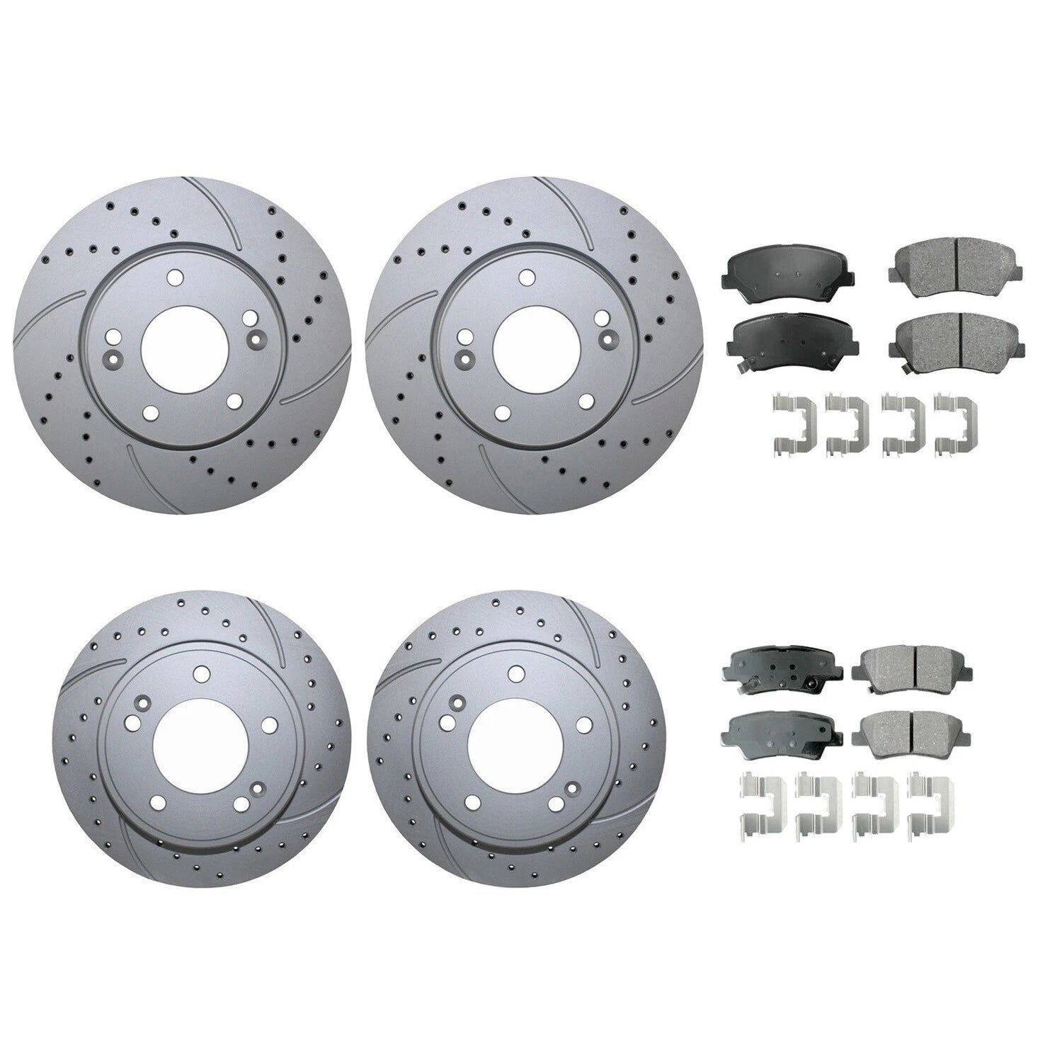 Front Rear Brake Kit Set of 4 Drilled Rotors Akebono Ceramic Pads for Hyundai Kia (FWD)