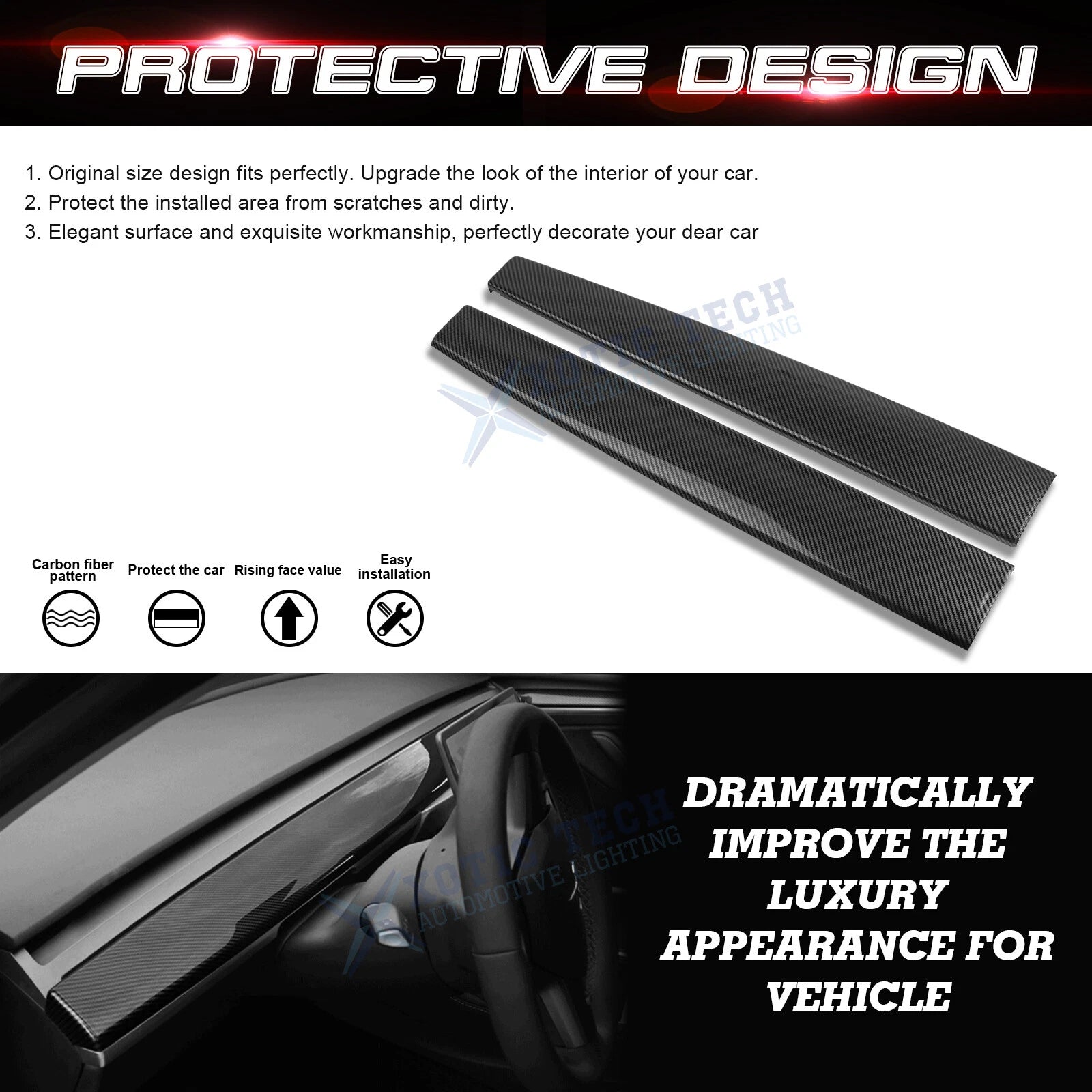 Gloss Carbon Fiber Dashboard Panel Cover for Tesla Model 3/Y (2017-2023)